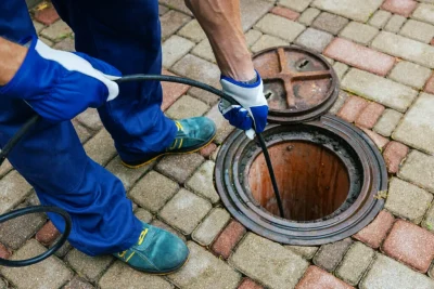 Plumber cleaning an outdoor sewer drain in Winter Park