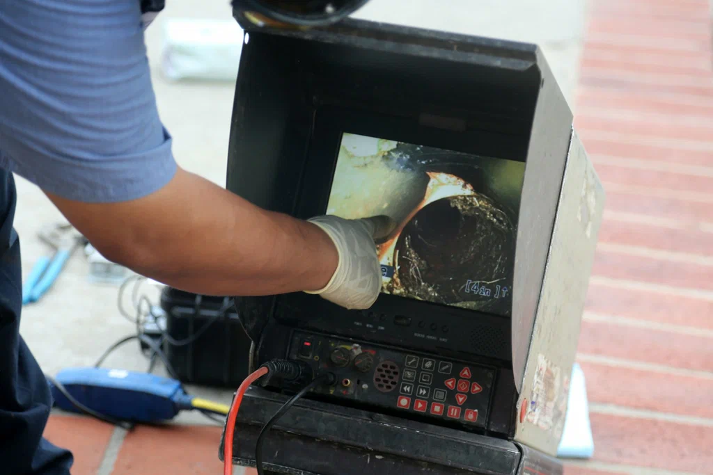 Technician viewing a drain inspection camera in Winter Park