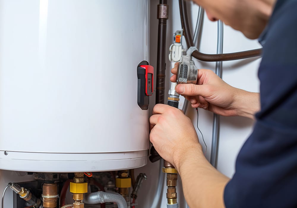 Technician repairing pipes connected to a water heater in Winter Park